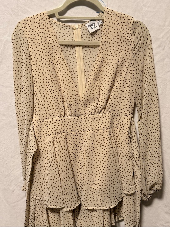 Princess Polly Dresses & Skirts - Princess Polly Cream Long Sleeve Mini Dress with Black Dot Print